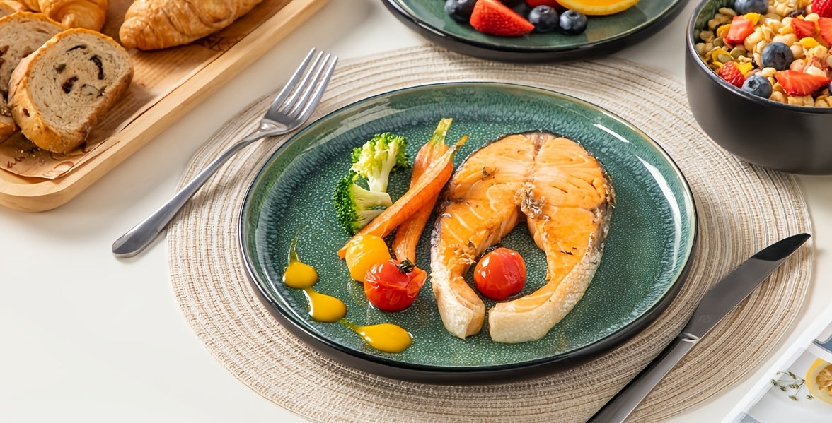18pcs Dinner Set, Stone Glaze Ceramic Plates in Blue