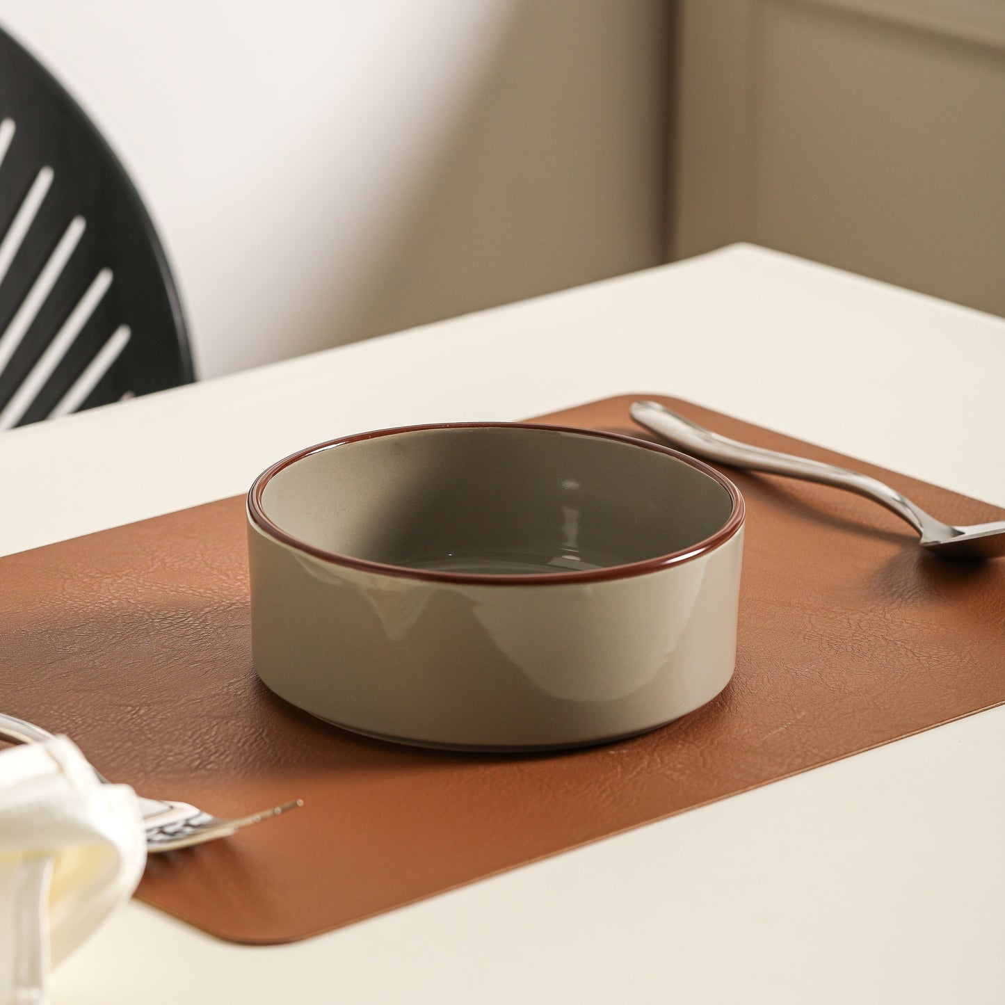 12pcs Elegant Dark Green & Matte Brown Ceramic Tableware Set