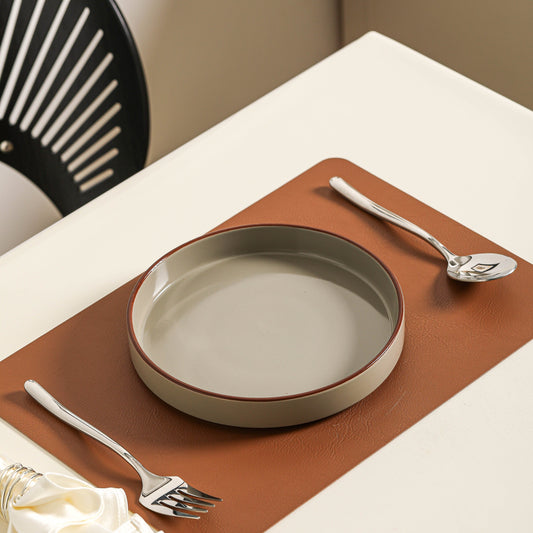 12pcs Elegant Dark Green & Matte Brown Ceramic Tableware Set