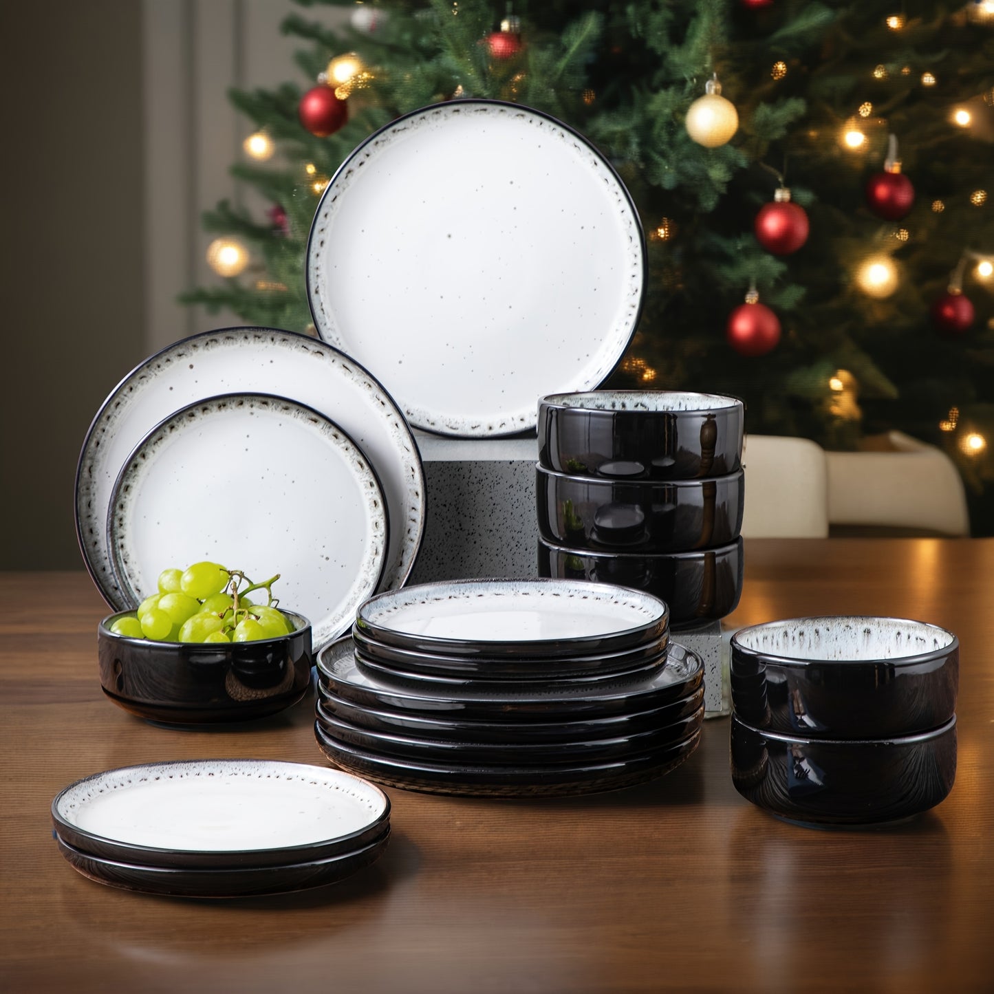18pcs Dinner Set, Stone Glaze Ceramic Plates in Blue