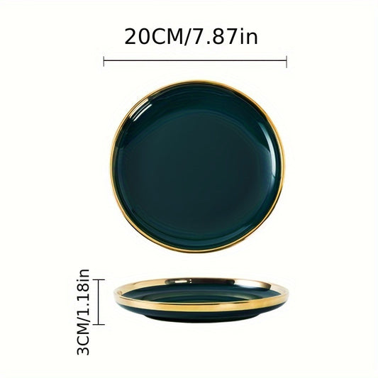 3pcs Emerald and gold Luxury High-end Dinner Plates