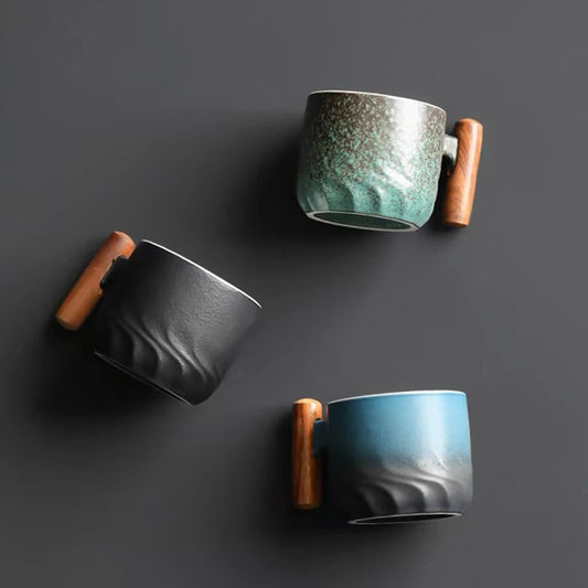 Retro Wooden Handle Ceramic Mug