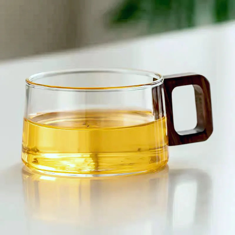 Wooden Handle Glass Coffee Mug