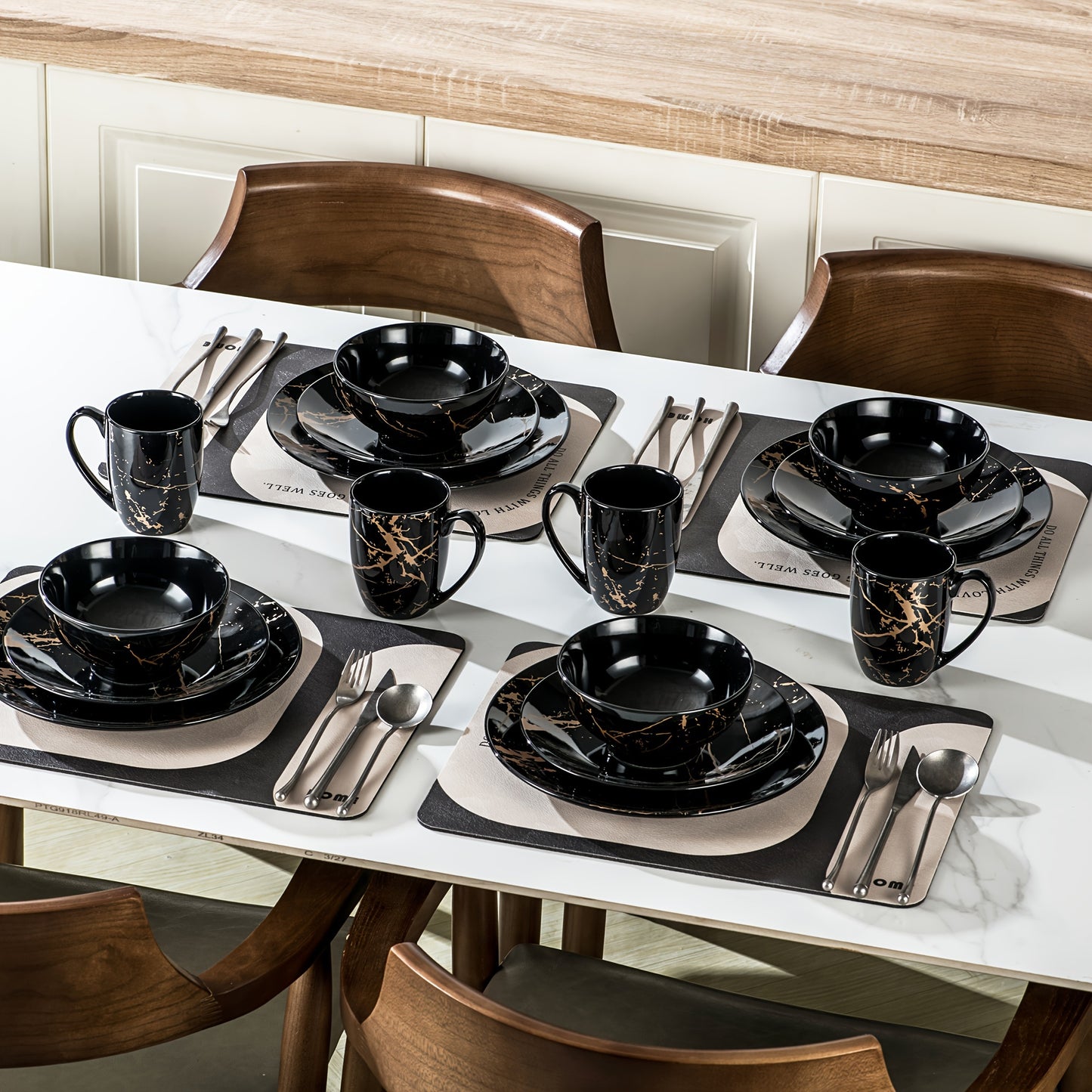 Black Plates And Bowls 16 Piece Gold Splash Ceramics Set