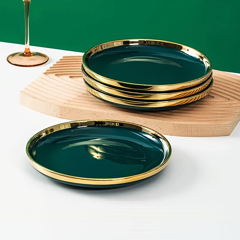 3pcs Emerald and gold Luxury High-end Dinner Plates