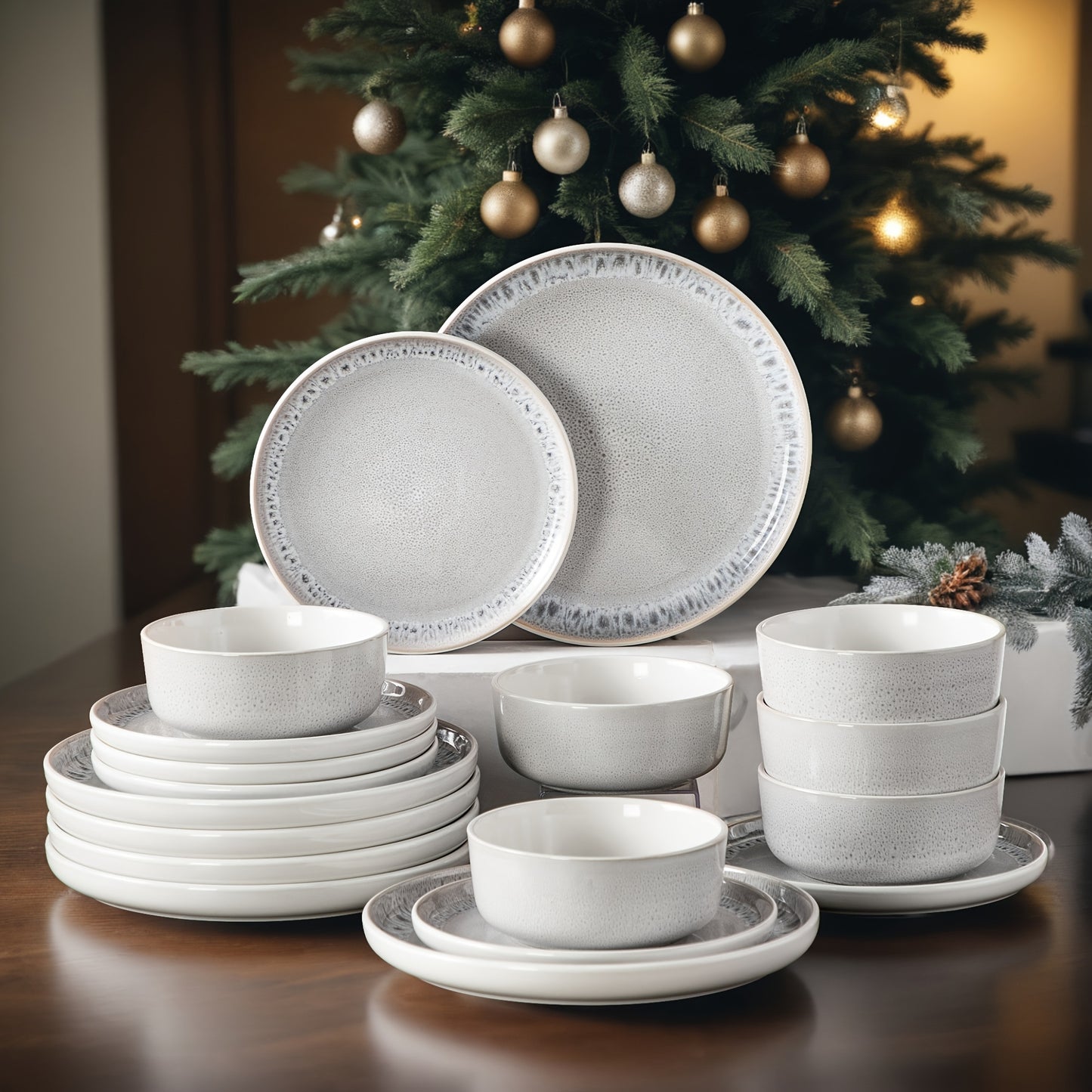 18pcs Dinner Set, Stone Glaze Ceramic Plates in Blue