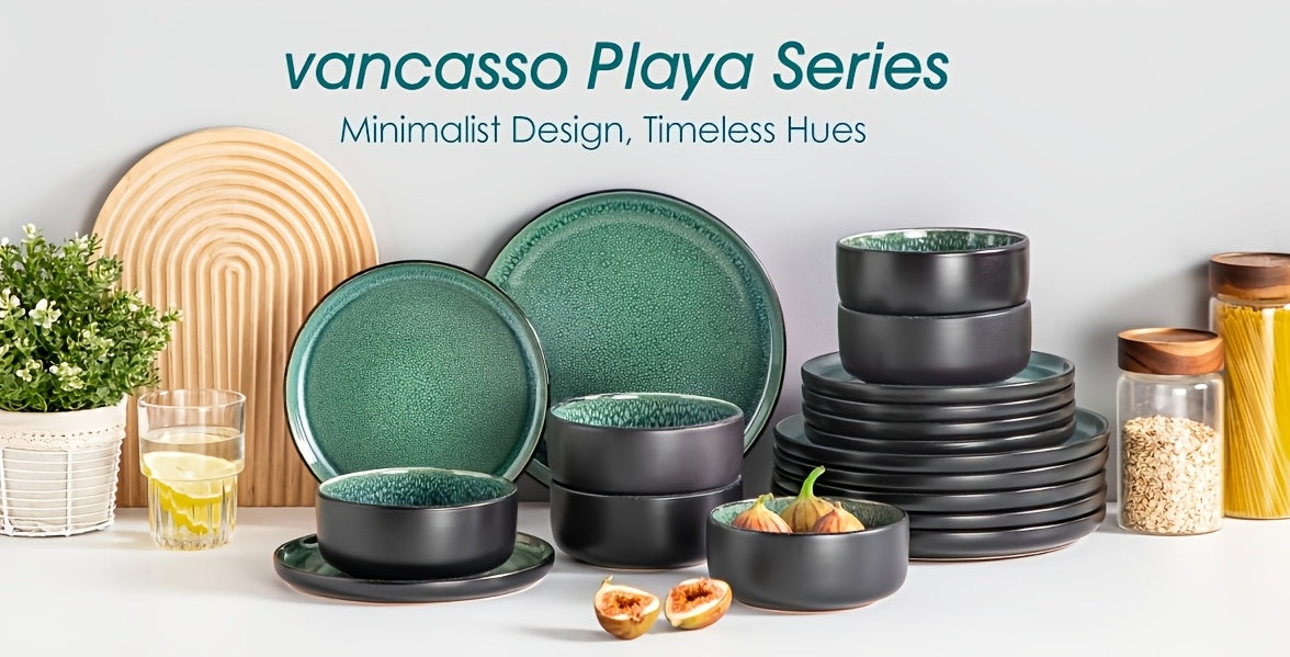 18pcs Dinner Set, Stone Glaze Ceramic Plates in Blue