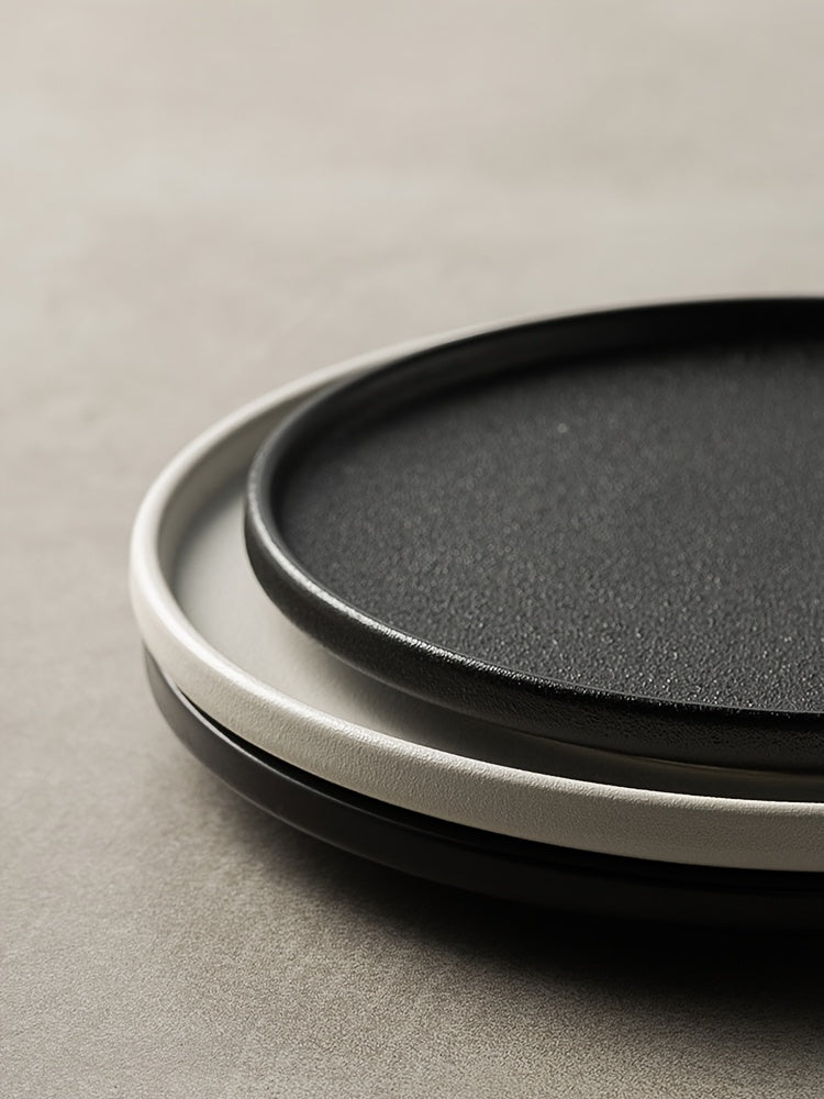 2-Pack Ceramic Dinner Plates - Matte Textured Steak Plates with Golden Rim