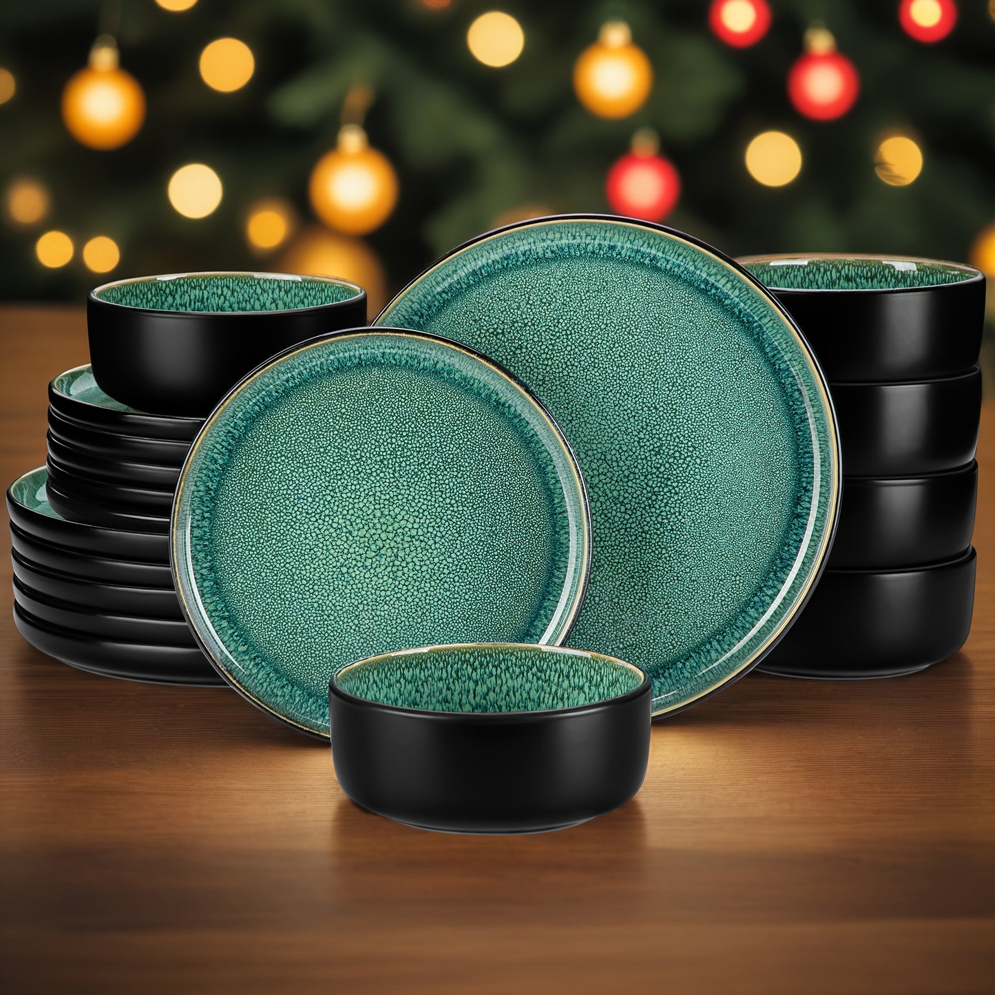 18pcs Dinner Set, Stone Glaze Ceramic Plates in Blue