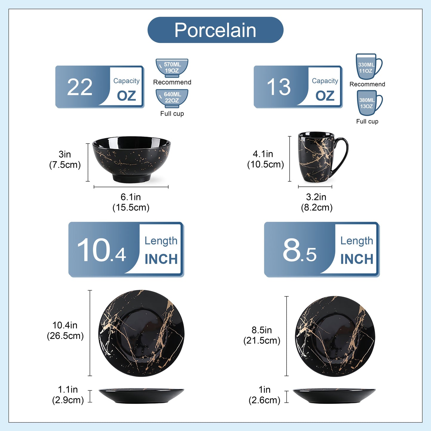 Black Plates And Bowls 16 Piece Gold Splash Ceramics Set