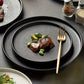 2-Pack Ceramic Dinner Plates - Matte Textured Steak Plates with Golden Rim