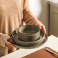12pcs Elegant Dark Green & Matte Brown Ceramic Tableware Set