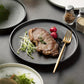 2-Pack Ceramic Dinner Plates - Matte Textured Steak Plates with Golden Rim