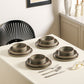 12pcs Elegant Dark Green & Matte Brown Ceramic Tableware Set