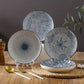 Set of 4 Ceramic Round Dinner Plates Blue Illustration
