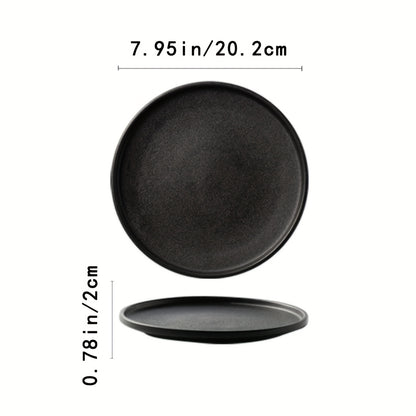 2-Pack Ceramic Dinner Plates - Matte Textured Steak Plates with Golden Rim