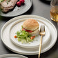 2-Pack Ceramic Dinner Plates - Matte Textured Steak Plates with Golden Rim