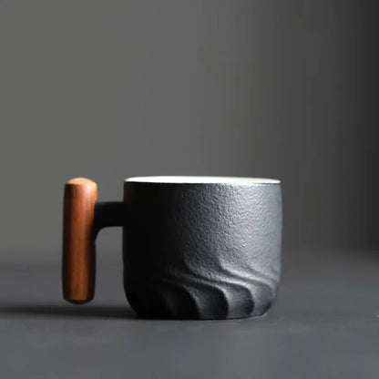 Retro Wooden Handle Ceramic Mug