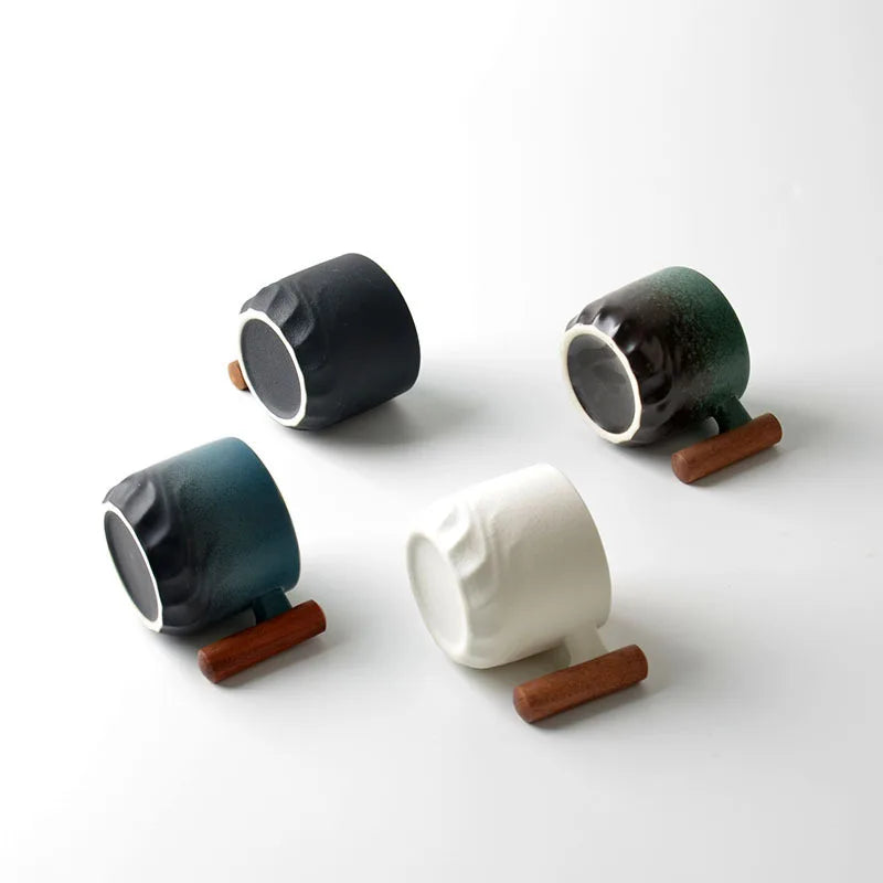 Retro Wooden Handle Ceramic Mug