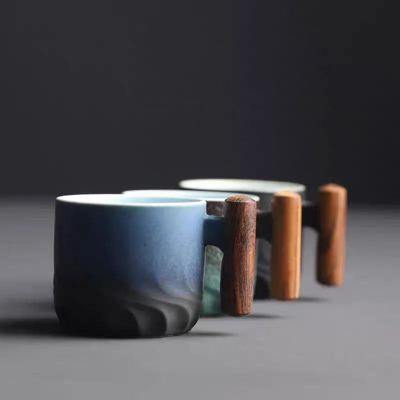 Retro Wooden Handle Ceramic Mug