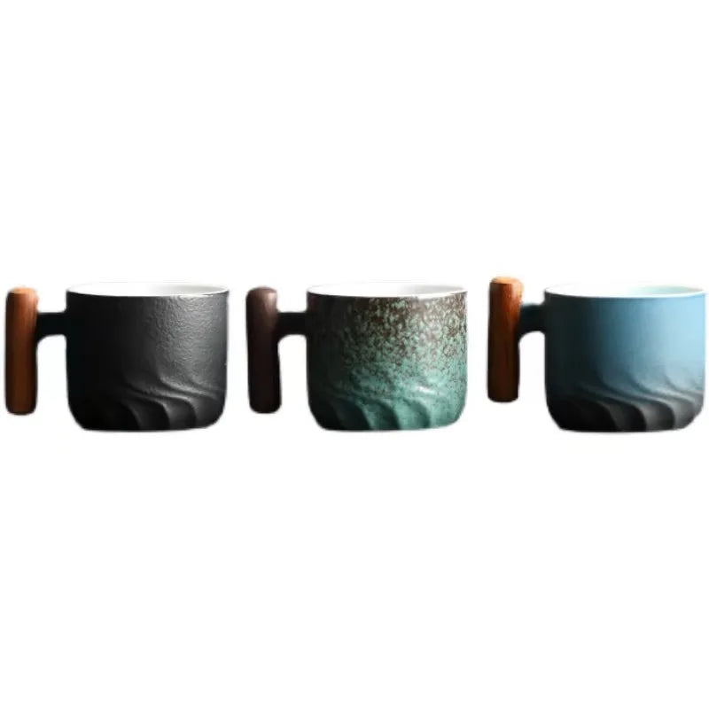 Retro Wooden Handle Ceramic Mug