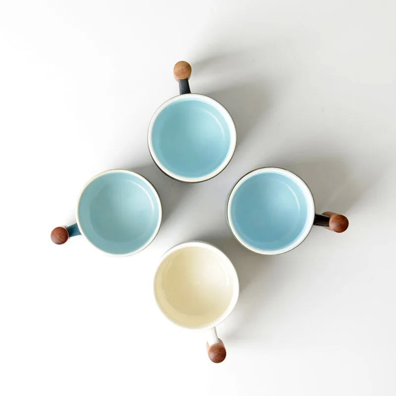 Retro Wooden Handle Ceramic Mug