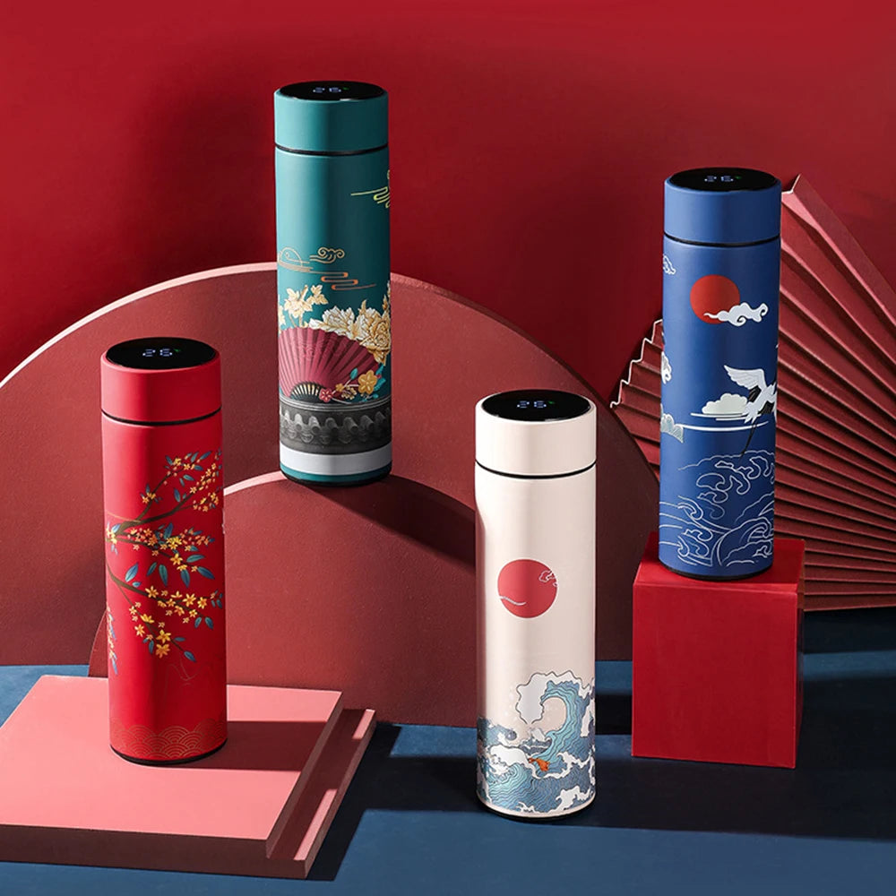 Smart LED Chinese Expressive Illustration Travel Thermos