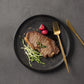 2-Pack Ceramic Dinner Plates - Matte Textured Steak Plates with Golden Rim