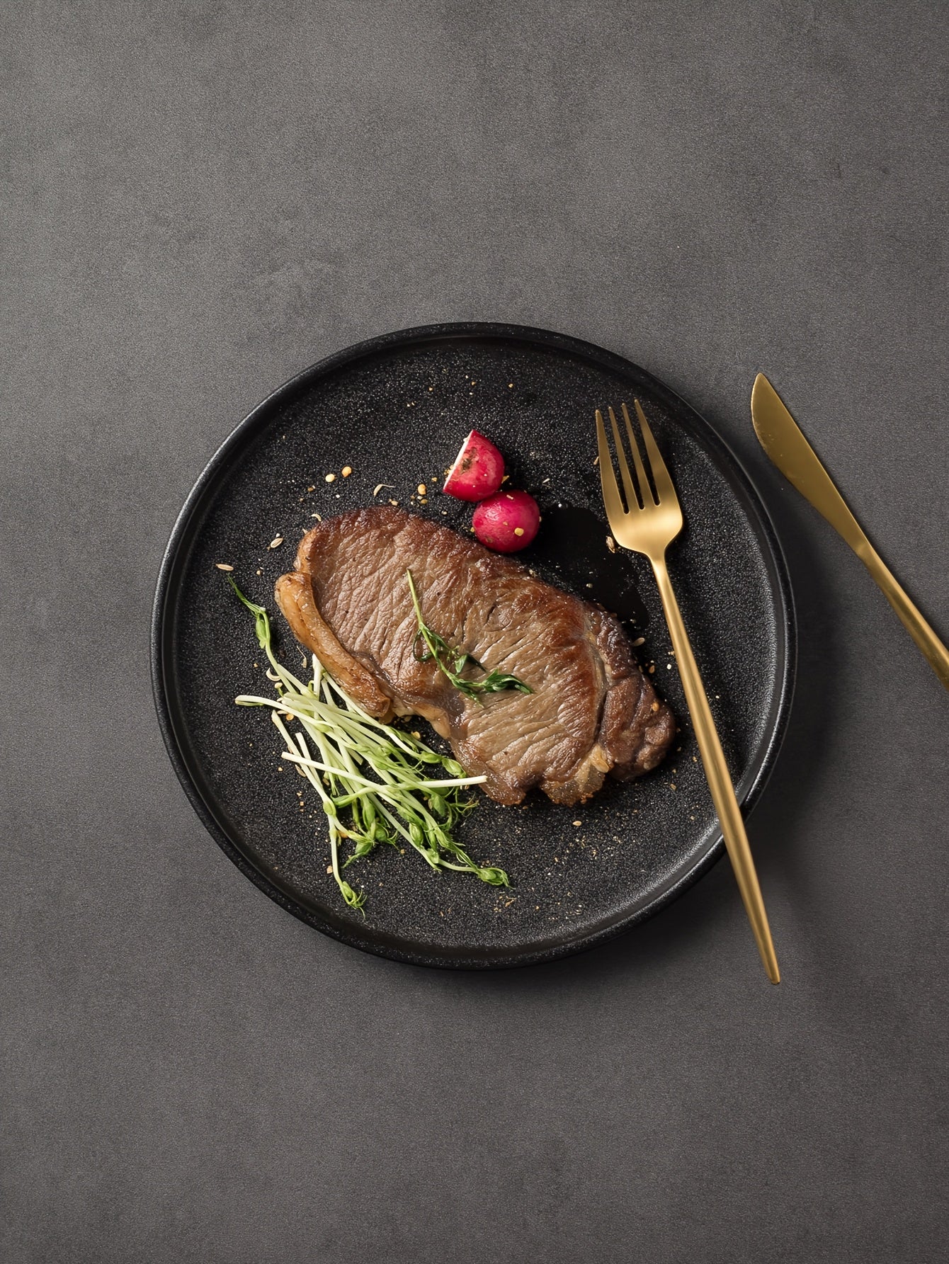 2-Pack Ceramic Dinner Plates - Matte Textured Steak Plates with Golden Rim