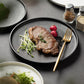 2-Pack Ceramic Dinner Plates - Matte Textured Steak Plates with Golden Rim