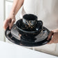 Black Plates And Bowls 16 Piece Gold Splash Ceramics Set